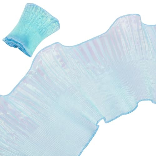 BENECREAT 6 Yards Cyanfarbener, Gerüschter, Plissierter Spitzenstoffbesatz, 140mm Breite Tüll-Rüschen-Spitzenband-Bordüre Zum Basteln, Nähen, Kleid, Taschen, Dekoration