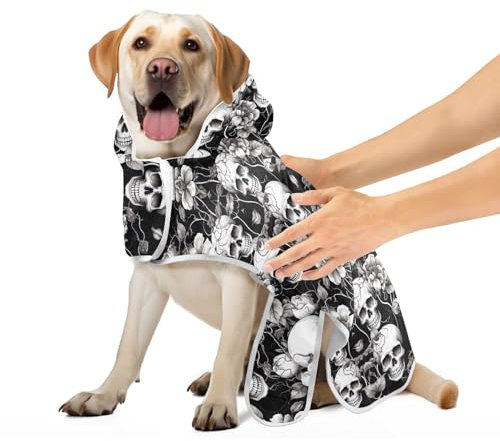 Totenköpfe mit Blumen, Schwarz / Grau, Hundemantel, super saugfähig, schnell trocknend, Hundebadetücher, niedliche Katze, Badezubehör, Größe S