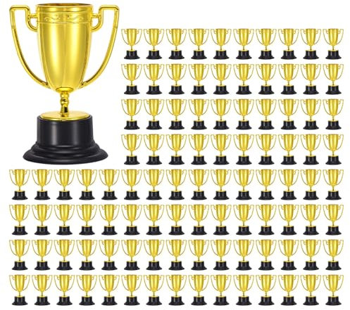 PATIKIL 100 Pack Mini Trophées en Plastique Doré de 3,3 Pouces - Coupes de Trophée Petit Format pour Le Premier Prix - Récompenses pour Les Compétitions de Sports, Football, et Fêtes