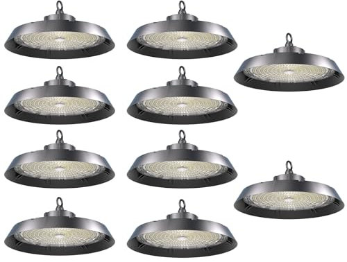 Modlicht 10pcs Hallenbeleuchtung LED 200W 170lm/w | 5000K Tageslicht Kaltweiß | Kein Flimmern 90°Abstrahlwinkel | Highbay IP65 UFO Hallenstrahler Industrielampe für Lager/Werkstatt/Garage/Baustelle