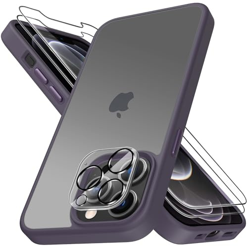 Mootobo for iPhone 12 Pro Max Case, 4 in 1 [Military-Grade] Shockproof Phone Bumper Cover, built-in 2 HD Screen Protector +1 HD Lens Protector for 12 Pro Max 6.7 inch - Deep Purple