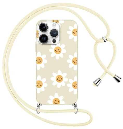 Foonary Handykette Hülle mit Kette für Apple iPhone 12 Pro Max 6,7 Handyhülle, Blumen Smile Design Band Necklace Case mit Kordel zum Umhängen Silikon Schutzhülle Cover Schnur für iPhone 12 Pro Max