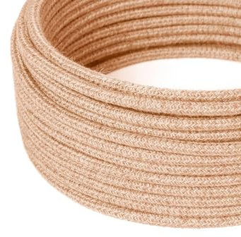 HALOTEC Cavo Elettrico Tessile in Corda di Juta Rotondo 5 Metri | Effetto Naturale Vintage 2 Fili 0.75mm² | Cavo Decorativo per Lampade Fai Da Te | Cavo Tessile Elettrico | Filo rivestito in tessuto