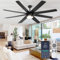 Ohniyou Ceiling Fan with Light - 70 Inch Indoor Outdoor Large Ceiling Fan with Remote Control, Reversible DC Motor, Dimmable, Black Modern Industrial Ceiling Fan for Living Room Patio