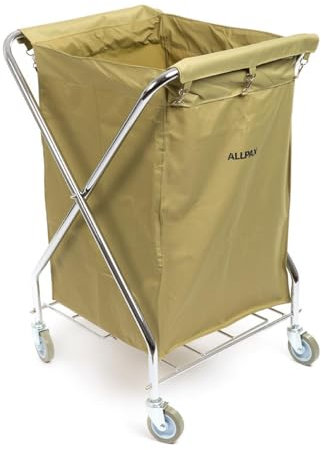 Allpax Wäschewagen 180 Liter aus Edelstahl - klappbar - 62 x 62,5 x 98,5 cm (BxTxH) - Tragfähigkeit 20 kg - Wäschesack aus Leinen - 4 Lenkrollen