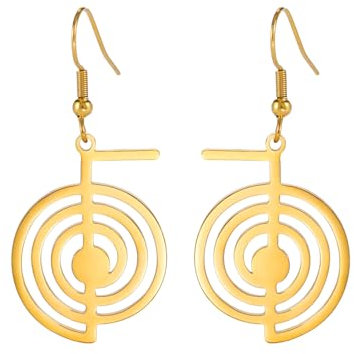 Cho Ku Rei Reiki Symbol Halskette Cho Ku Rei Energie Symbol Amulett Heilung Reiki Anhänger für Frauen Heilige Geometrie Halskette Yoga Power Spirale Meditation Schmuck (Cho Ku Rei Ohrringe gold)