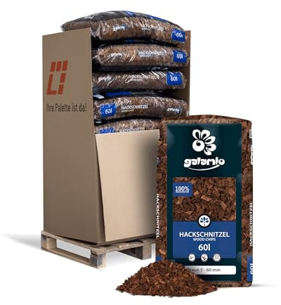 GALAMIO Holzhackschnitzel Braun Hackschnitzel Mulch Natur Wald Kiefer Pinus Sylvestris Garten Dekor Holz Häcksel Grob 5-60mm 60l x 13 Sack 780l / 1 Palette