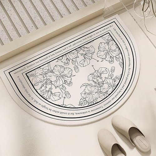 Badezimmerteppich Halbrund Beige Badematte rutschfest,Weiche Badteppich,Badvorleger Duschvorleger,badvorleger rutschfest waschbar,Bad Teppich Flauschig60×90cm