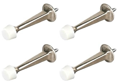 4 Pack Door Stoppers, Zinc Alloy Wall Mounted Door Stop Protector with Rubber Buffer Bumper for Indoor Outdoor, 73mm Nickel Silver