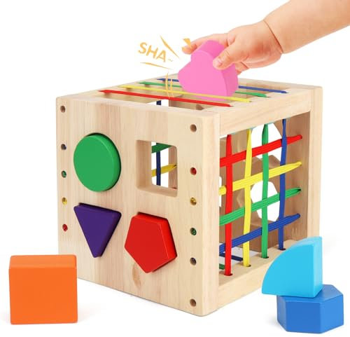 ChaneeHann Cubo Clasificador de Formas de Madera,Juguetes Montessori,Juguete de Aprendizaje Con 8 Bloques,Juguete de Aprendizaje de Desarrollo,Juguete de Madera para Niños Niñas DE 1 2 3 Años