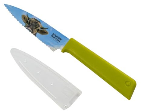 Kuhn Rikon COLORI®+ Rüstmesser gezackt Kuh (Limited Edition Tiere), Grün/Blau
