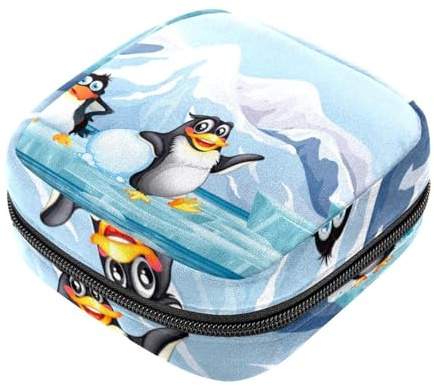 Aufbewahrungstasche für Damenbinden, niedliche drei antarktische Pinguine auf Eis, für die erste Periode, für Mädchen und Frauen, Menstruationstasse, Menstruationstasse, Tamponbeutel