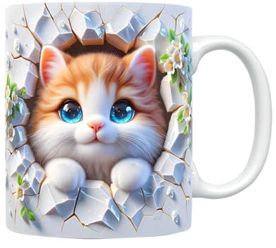 Liemuao Tasse en Céramique 325 ml, Tasse à Café 3D Mug Mignon Chat, Tasse Mug Cadeau Frère Anniversaire Créative Tasse de Chaton 3D pour amies ou à offrir a la famille (B)