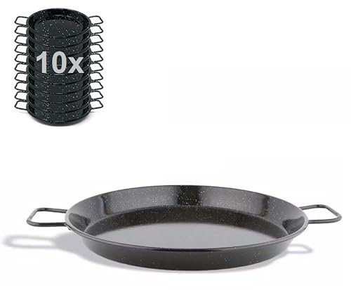 COSHANO 10 x Paellera Mini para Tapas Aperitivo y Degustación Presentación de Tapas, diametro 10cm en acero Vitrificado Set (10uds x 14cm)