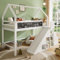 Hochbett 90x200, Etagenbett Kinderbett mit Rutsche, Graffiti-fähige Tafel, Schränken, Treppe mit Staufächern, Bettgestell mit Rausfallschutz und Lattenrost, Stockbett Spielbett Funktionsbett, Weiß