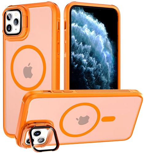 YmhxcY for iPhone 11 Pro Max Case,with Lens Stand, Compatible with MagSafe, Soft border,Matte semi transparent hard back, Military-Grade Protective Case,for iPhone 11 Pro Max case 6.5''-Orange
