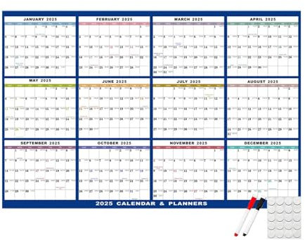 Dry Erase Calendar, Laminated Task Organizer, Reusable Dry Erase Calendar, Foldable Erasable Wall Calendar, Monthly Planner Calendar, Annual Yearly Wall Planner Wet And Dry Erase For Study Room