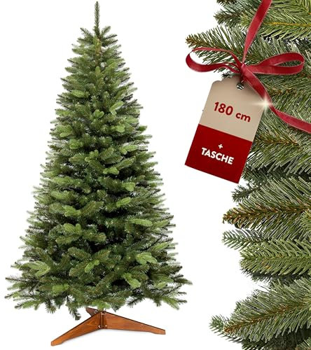 Håvn ® Premium Künstlicher Weihnachtsbaum 180cm | Naturgetreue Optik, Extra Dichte Zweige, Inklusive Holzständer & Aufbewahrungstasche – Hochwertiger Tannenbaum für Festliche Dekoration