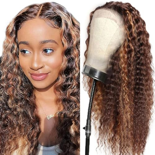 Hxxcoup Echthaar Perücke Locken Glueless Wig 24 Zoll - Braun, Menschliches Haar, Perücke, Schönheit/Wigs, 24 cm, 95% Haar, 4 Zoll, Naturlich, Kämme und Riemen, Erwachsener