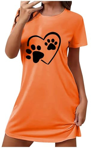 SYDUZAX Chemise de Nuit Femme Pyjama Impression de Coeur Vêtement de Nuit Col Rond Manches Courtes Nuisette T Shirt Long Grande Taille Robes Femme Doux et Confortable Robe de Nuit Automne Hiver