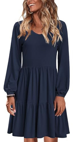 Zeagoo Langarm Kleid Damen Casual V-Ausschnitt Herbstkleid Freizeit Locker Tshirt Kleid Winterkleid mit Taschen