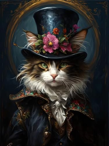 DIY Diamond Painting, Jazz Cat Diamond Art Painting Kits for Adults, Kinder und Beginner Embroidery Pictures Arts Crafts for, Mosaikherstellung, Set for Wall Decoration Herbst Geschenk 90x120cm M-267