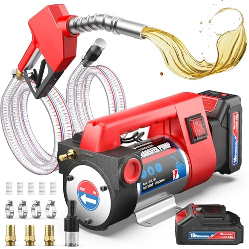 Mxmoonant Kit Pompa di Trasferimento Diesel Elettrica a Batteria, Autoadescante, 50L/Min, 260W, 4Kg, con 2 Batterie al Litio da 1500mAH, Ugello, Tubo Flessibile, per Diesel, Cherosene