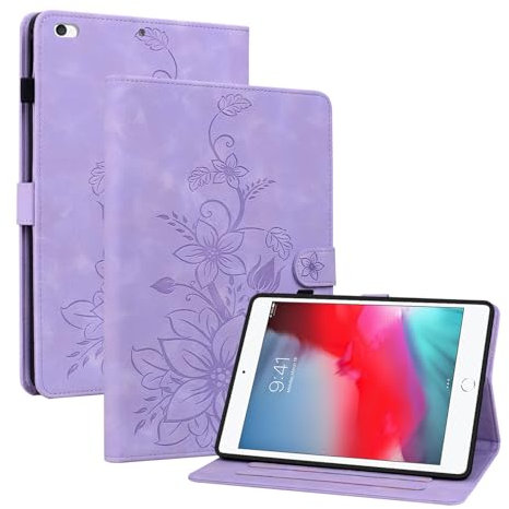 Rosbtib Custodia Cover per iPad Mini 5/4/3/2/1 7.9 pollici, für iPad Mini 5. 4. 3. 2. 1. Generazione, Slim Fit Folio Pieghevole Cover Protettiva con Slot per schede Chiusura Magnetica, Gigli porpora