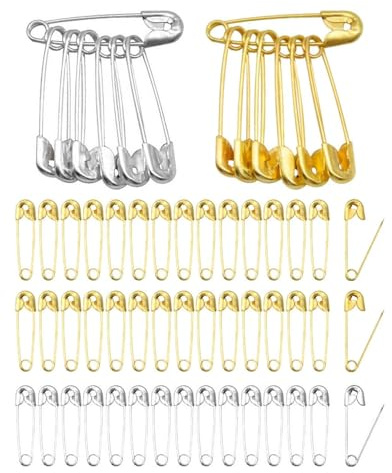 MYGLOAR 100 Stück 38 mm Sicherheitsnadeln, Sicherheitsnadeln für Kunsthandwerk, Nähen, Kleidung, Kunstwerke, Silberwaren (Gold und Silber)