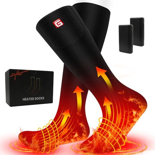 Beheizbare Socken für Mann Frau, 2024 neueste Wiederaufladbare Beheizte Socken 4000mAh Batterie Heizsocken Elektrische für Wintersocken zum Skifahren, Jagen und Campen