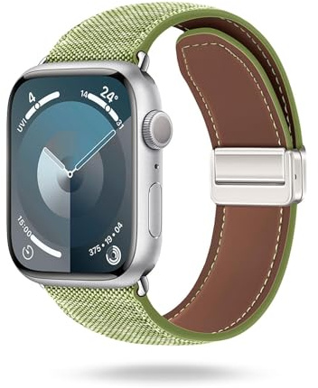 ONEFLOW Denim Loop kompatibel mit Apple Watch 8 (45mm) Armband aus Jeans Stoff, Ersatzarmband in Demin Design, Textil iWatch Armbänder Damen Herren Ersatz Watch Band Magnetisch, Grün