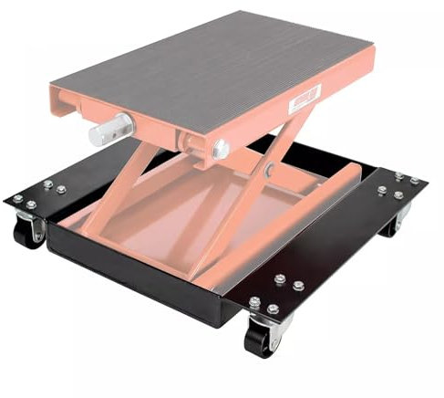 Motorrad Scherenheber mit Rollen - Tragbarer Motorradständer, Niedrigprofil-Hubtisch für Reifen, Räder & Motor, Manuell & Platzsparend, Schwarz