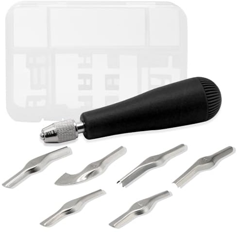 Luomorgo Linocut Carving Kit - Linoleum Cutter Tools with 6 Blades for Block Printing, Stamp Carving, DIY Sculpture (Black)