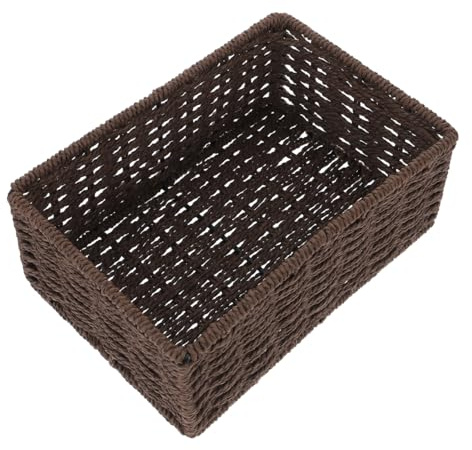 Healifty Rattan Storage Box Coffee Small Desktop Organizer Basket 8.74X6.10X3.54In Woven Storage Basket for Sundries and Home Decoration