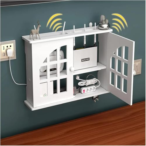Generisch Router Schrank Wandmontage – WLAN Router Aufbewahrungsbox Weiß Modern, Kabel Organizer Mit Belüftung, Abdeckung & Kabelmanagement Box Für Wohnzimmer, Büro Oder Flur