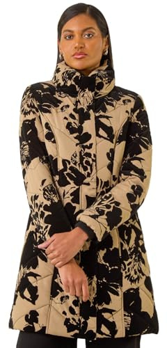 Roman Orginals Flock Coat for Women UK - Ladies Everyday Autumn Winter Funnel Neckline Comfy Soft Evening Vacation Work Party Night Out - Cream - Size 20