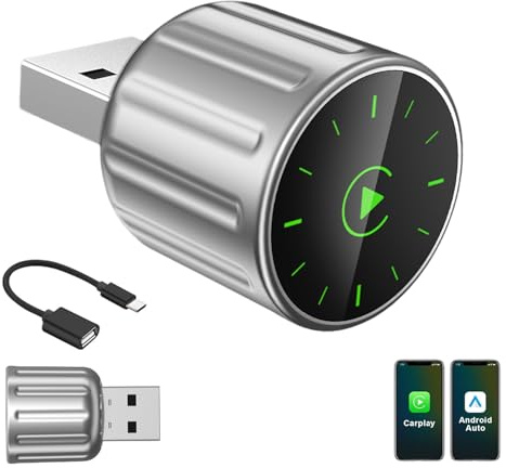 Adattatore 2 In 1 Wireless Carplay E Android Auto,Converte Da Cablato A Wireless, Connessione Automatica, Plug & Play per auto con CarPlay cablato,Supporta iOS 10+ e Android 11+ (Argento)