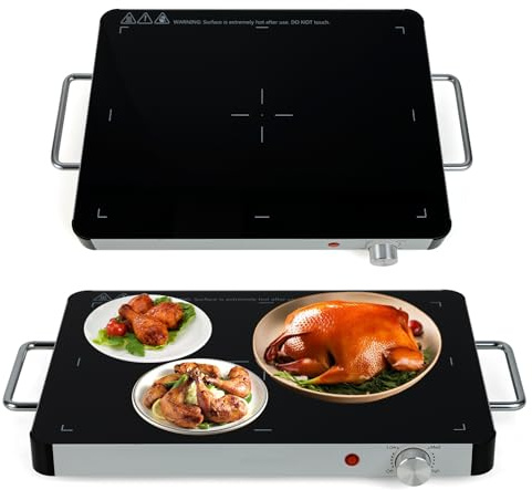 GOPLUS Elektrische Warmhalteplatte, Wärmeplatte mit 30℃-120℃ einstellbare Temperatur, Speisewärmer mit gehärteter Glas & Seitengriffe, Heizplatte Buffetwärmer für Buffets & Partys (M, 48 x 32 x 4 cm)