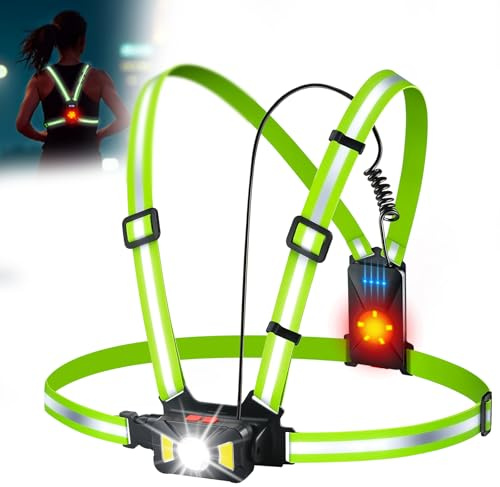 Lampe Running Pectorale Course a Pied Lumiere Poitrine USB Light Courir de Nuit Gilet Lumineux Ventrale Torse Dorsale Eclairage Harnais Trail Reflechissant Led 500LM 5 Modes 65° Réglable Étanche IP55
