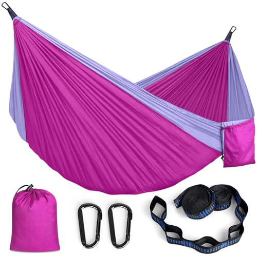 Camping Hammock,295 * 140cm Hammocks,Portable Hammock with Straps,770Lb Load Capacity, Quick Drying Parachute Nylon Outdoor Hammock,for Travel Hiking Garden Indoor (purple)