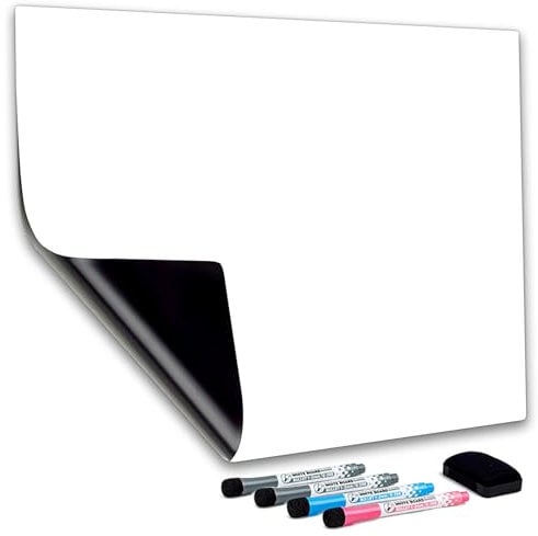 CUHIOY Tableau Blanc Magnétique A3+ Pour Frigo,Cuisine Liste des Courses,Rappel Quotidien Planifier,Gribouillis Enfants Tableau Aimanté,Flexible Effaçable à sec Tableaux Mémo,4 Marqueurs 1 Effaceur