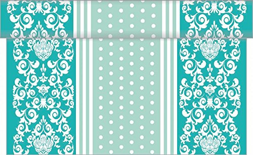 Sovie HOME Tischläufer Bine in MINTGRÜN, Linclass® Airlaid, 40cm x 4,80m, perforiert alle 30cm, verspielter Mustermix mit Ornamenten, hochwertige Tischdekoration