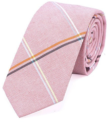 DonDon Fine cravate de coton avec rayures pour hommes 6 cm - rose pastel rayé