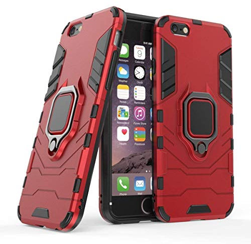 LuluMain Compatible with iPhone 6 6S Case, Metal Ring Grip Kickstand Shockproof Hard Bumper (Works with Magnetic Car Mount) Dual Layer Rugged Cover for Apple iPhone 6, iPhone 6S (Red)