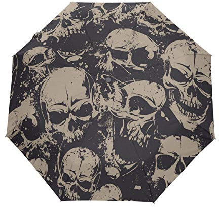 Automatischer Faltbarer Regenschirm, Grunge Skulls UV-Schutz Regenschirm, tragbarer Sonnen- und Regenschirm für Kinder, Damen, Herren Schwarz Skulls 021 Einheitsgröße
