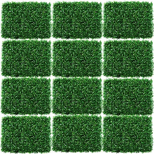 ybaymy 12 Stück Gras-Wandpaneel, 60 x 40 cm, künstliche Hecke, Buchsbaum-Paneele, Rankgitter, Sichtschutz für Zaun, Gras, Hintergrund, Wand für drinnen und draußen, Zuhause, Balkon, Garten, Dekoration