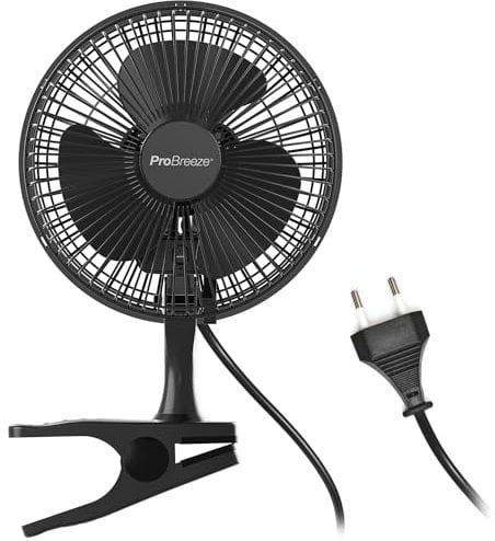 Pro Breeze Mini Ventilator mit Clip, 20 cm Durchmesser, 2 Geschwindigkeitsstufen, stabiler Clip - Ventilator leise, ideal als Tischventilator am Schreibtisch, für Growbox, Zuhause im Schlafzimmer
