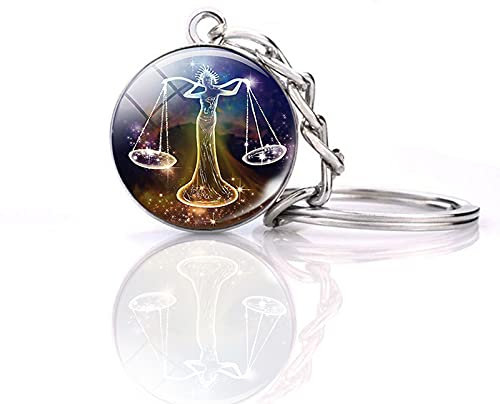 JWPavilion Zodiac 12 Sternbilder Charm Leuchtende Kristallkugel Anhänger Schlüsselanhänger, Waage, Einheitsgröße