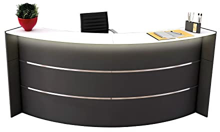 Schrank & Stuhl Bogentheke Surround – Empfangstheke mit Stauraumeinheit und Tür, Beratungstheke aus Zwei Rundelementen für den Empfangsbereich, 112 x 257 x 122,5 cm, Anthrazit