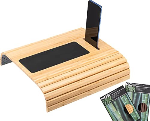 Bambus Sofatablett für die Armlehne- Anti-Rutsch, Flexibler Sofatisch für alle Armlehnen- Langlebiger Couchtisch mit einem eleganten Design, natürliche Farbe, passt zu jedem Interieur- Sofa Tablett